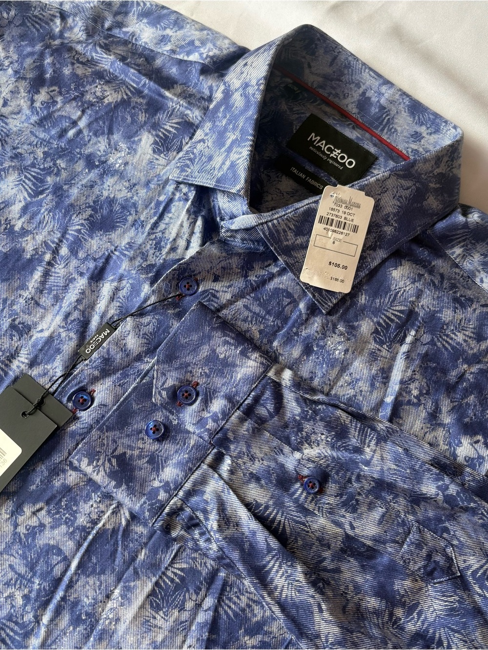 MACEOO Fibonacci Pine Blue Men’s 2XL Floral Button Up Shirt NWT